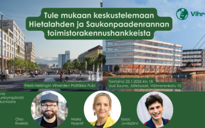 Etevin Politiikka Pubi torstaina 22.1.2026 klo 18 teemana Hietalahden ja Saukonpaadenrannan toimistorakennushankkeet